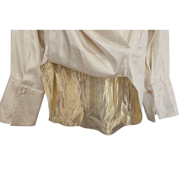 NWT Women's - Hellessy Gold Silk Long Sleeve Blouse, Size 4 - Picture 7 of 11
